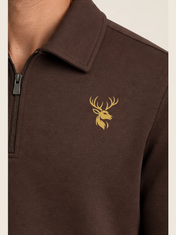 Men's Terrace Collared Quarter-Zip — Espresso, Detail view