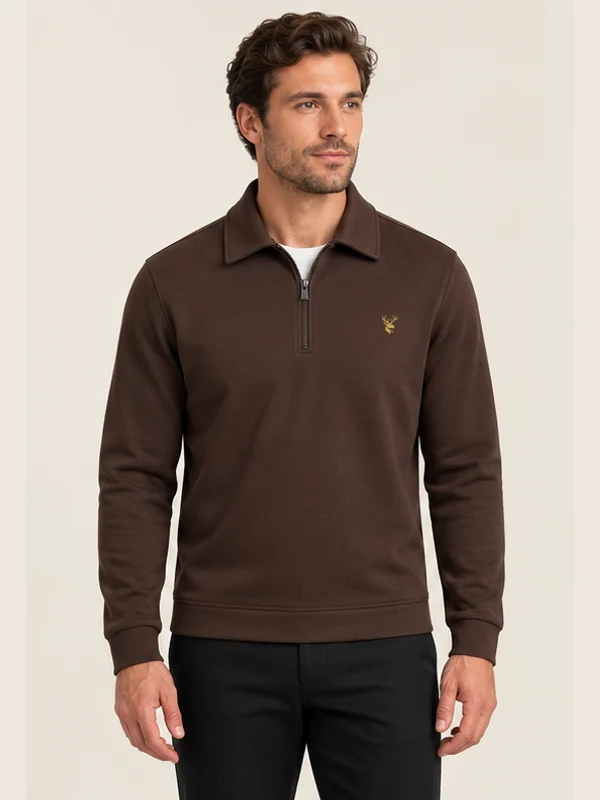 Men's Terrace Collared Quarter-Zip — Espresso, On-model view