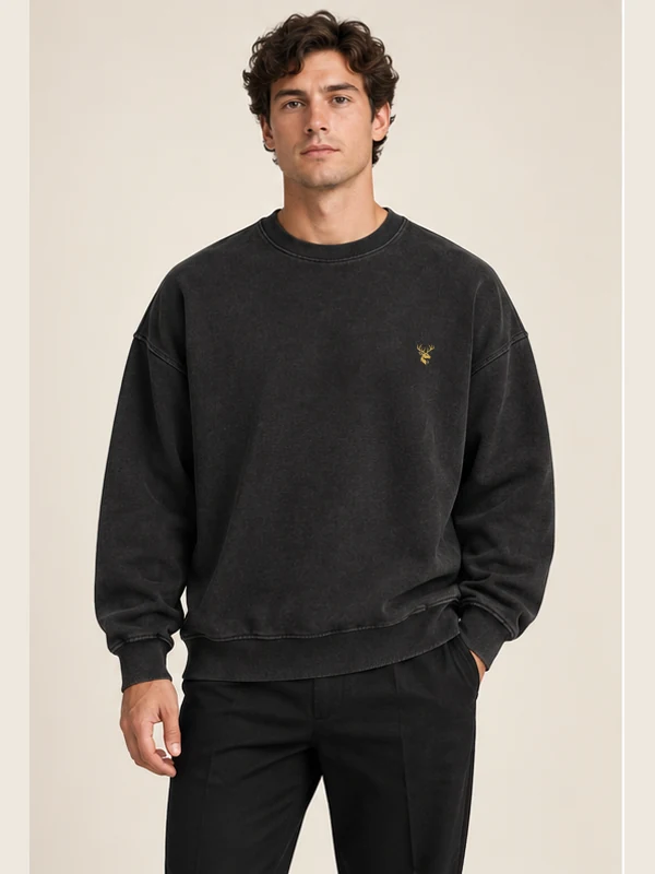 Men's Volume Oversized Sweatshirt — Washed Black, On-model view