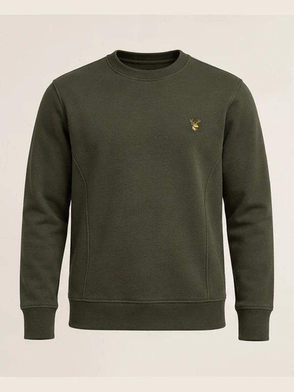 Gold Edition Men's Crest Panelled Crewneck — Dark Olive, Front view