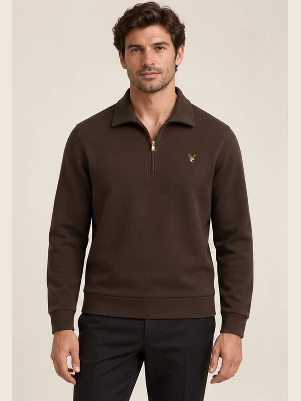 Gold Edition Men's Gallery Fold-Collar Half-Zip — Espresso, On-model view