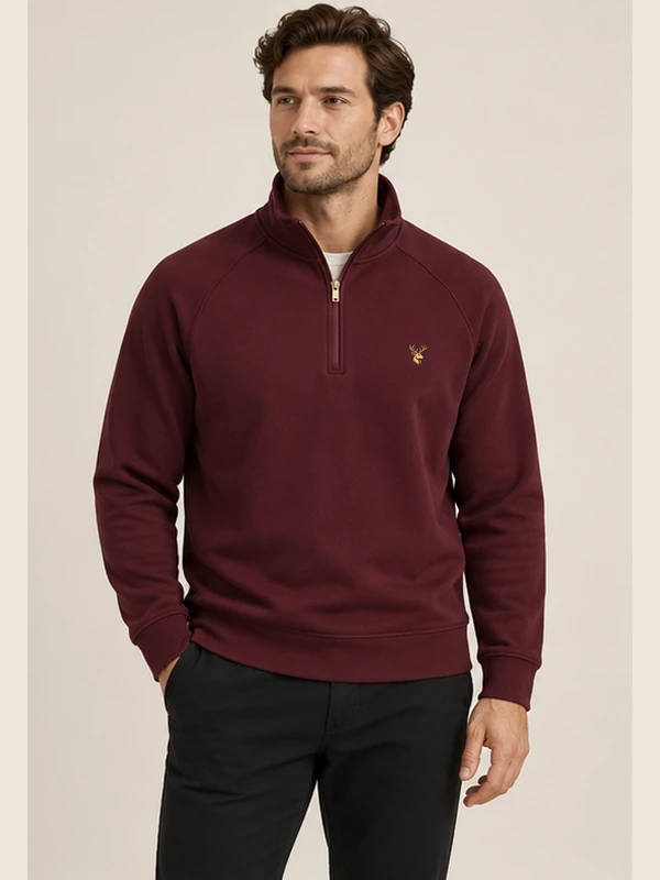 Gold Edition Men's Nocturne Raglan Half-Zip — Deep Burgundy, On-model view