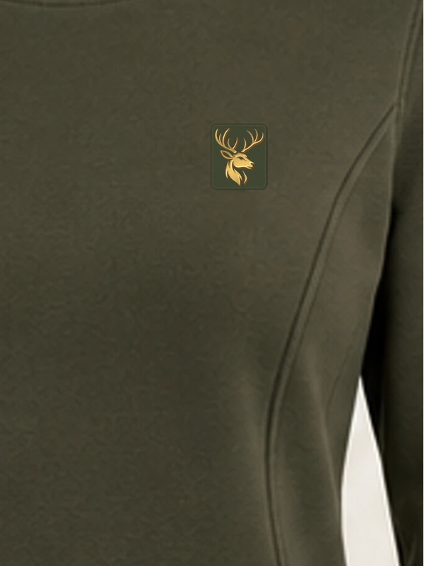 Gold Edition Women's Facet Panelled Crewneck — Dark Olive, Detail view