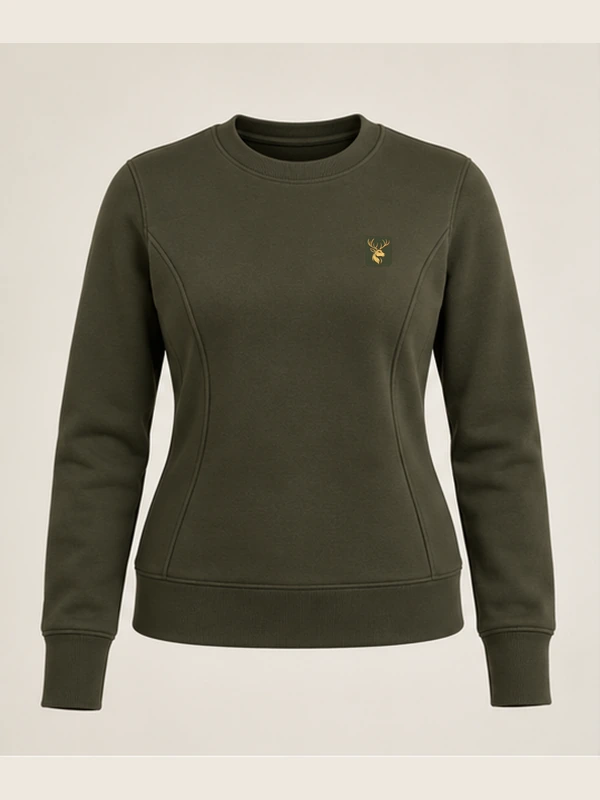 Gold Edition Women's Facet Panelled Crewneck — Dark Olive, Front view