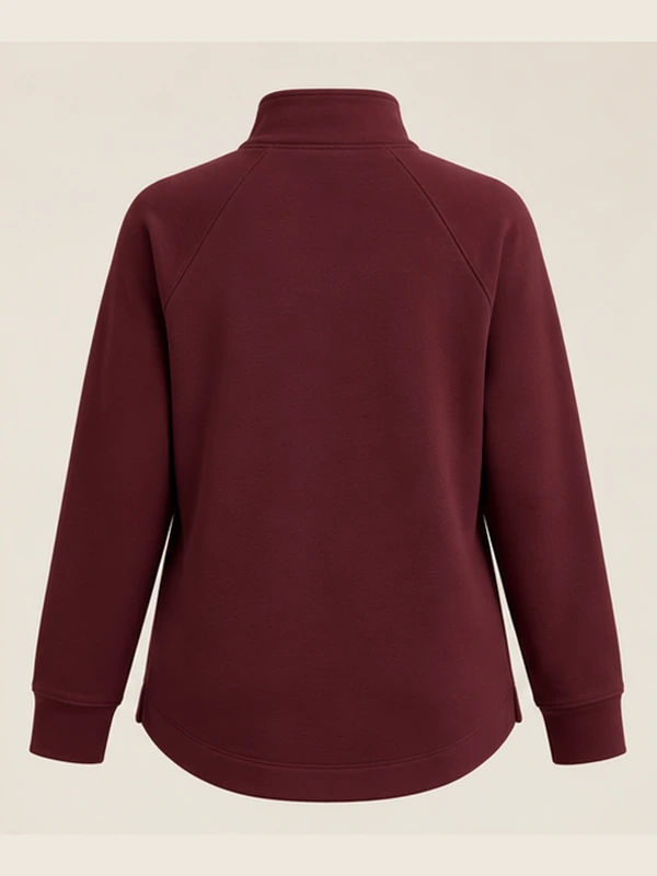 Gold Edition Women's Nocturne Drape Raglan Half-Zip — Deep Burgundy, Back view