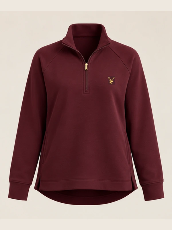 Gold Edition Women's Nocturne Drape Raglan Half-Zip — Deep Burgundy, Front view