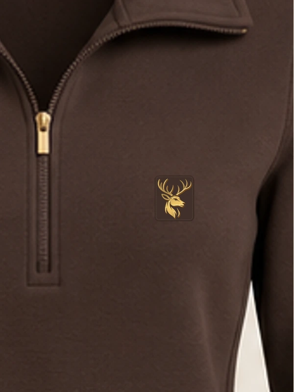 Gold Edition Women's Portrait Fold-Collar Half-Zip — Espresso, Detail view