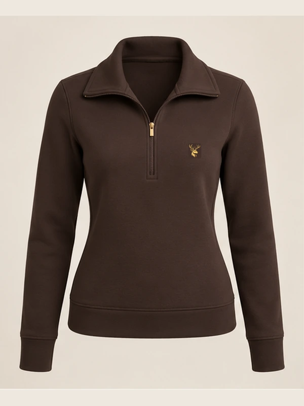 Gold Edition Women's Portrait Fold-Collar Half-Zip — Espresso, Front view