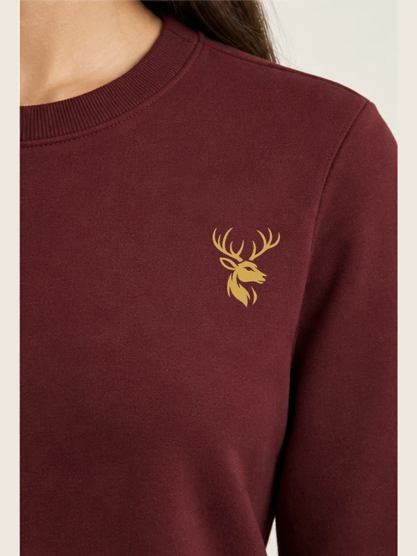 Women's Arc Shaped Crewneck — Deep Burgundy, Detail view