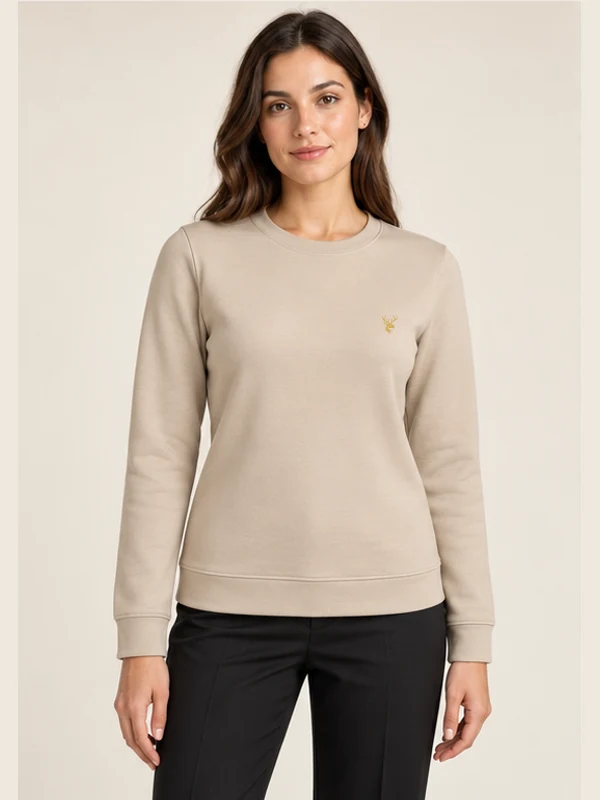 Women's Line Smooth Sweatshirt — Warm Beige, On-model view