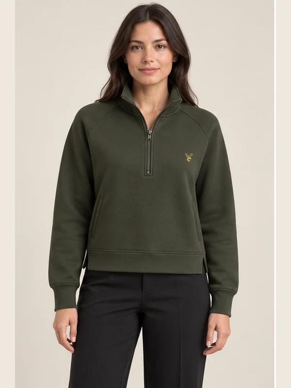 Women's Ridge Half-Zip — Dark Olive, On-model view