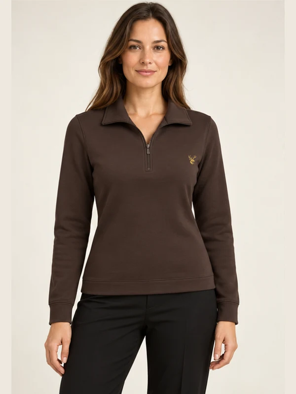 Women's Terrace Collared Quarter-Zip — Espresso, On-model view