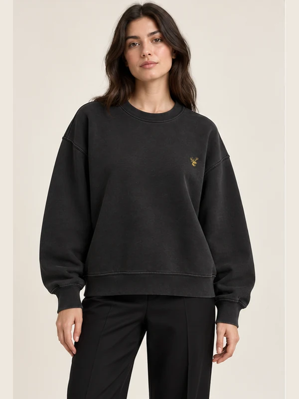 Women's Volume Oversized Sweatshirt — Washed Black, On-model view