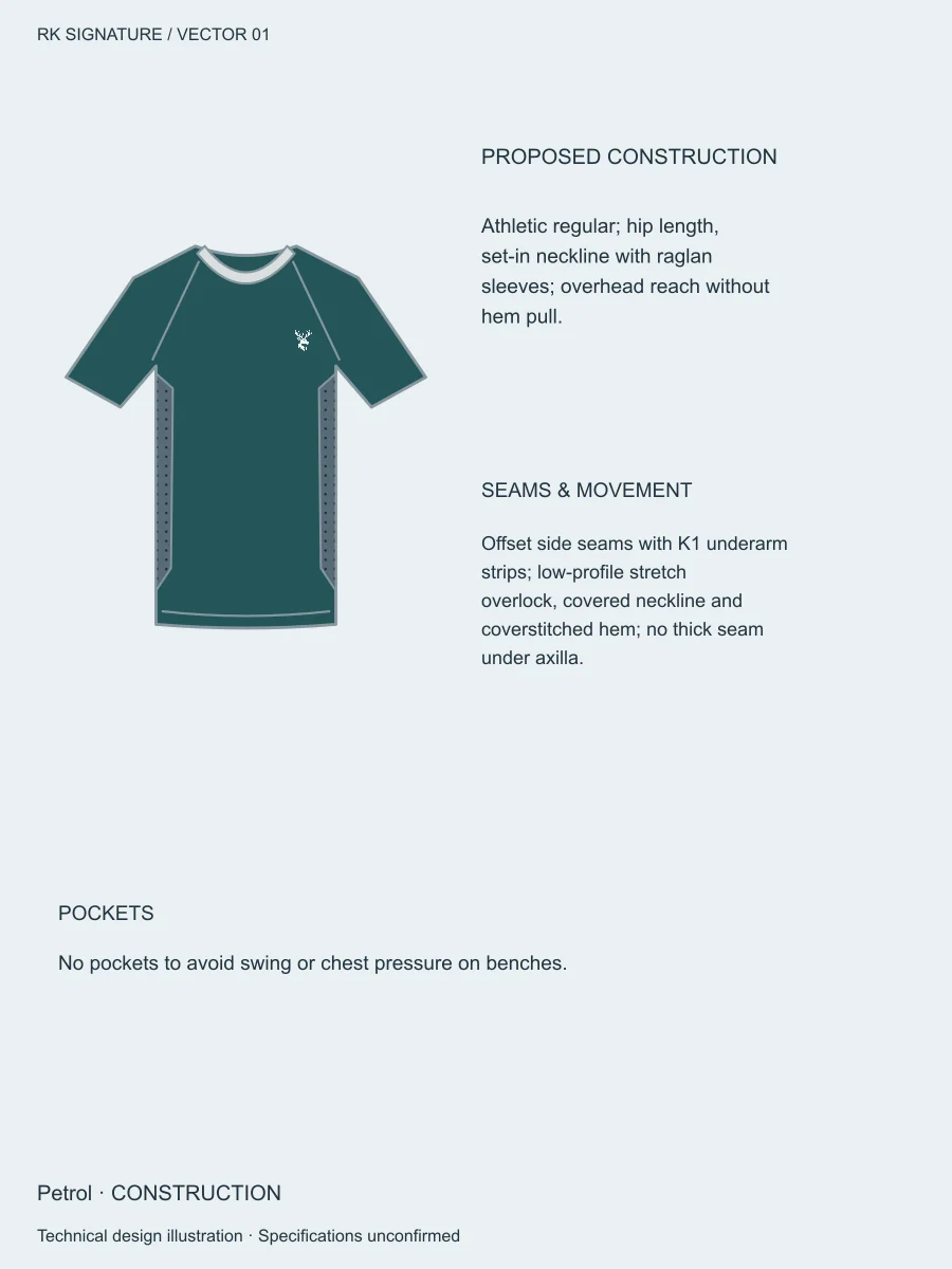 Men’s Aero Mesh Training Tee — Petrol, Construction view