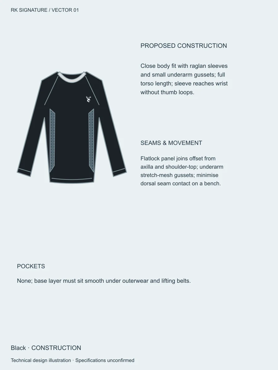 Men’s Axial Close-Fit Base Layer — Black, Construction view