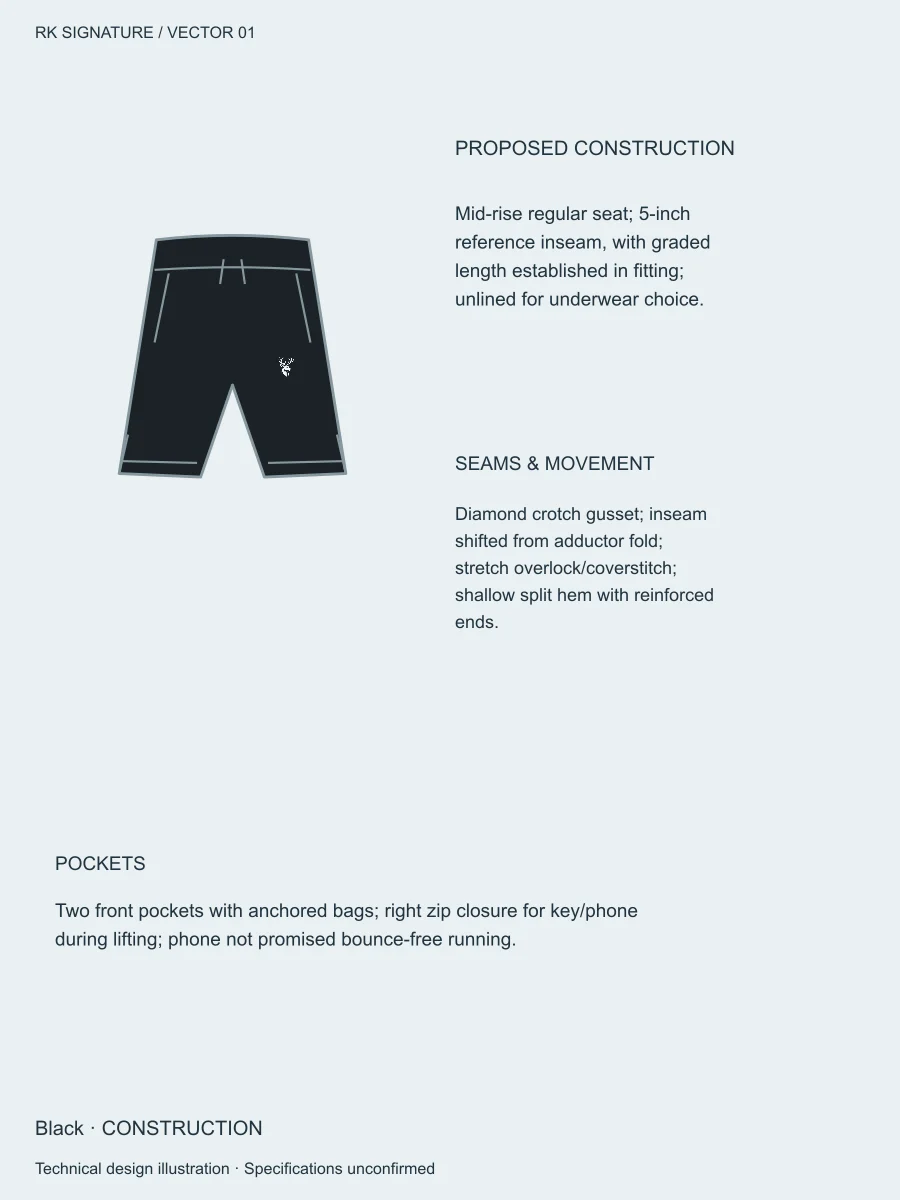 Men’s Forge Unlined Lift Short — Black, Construction view