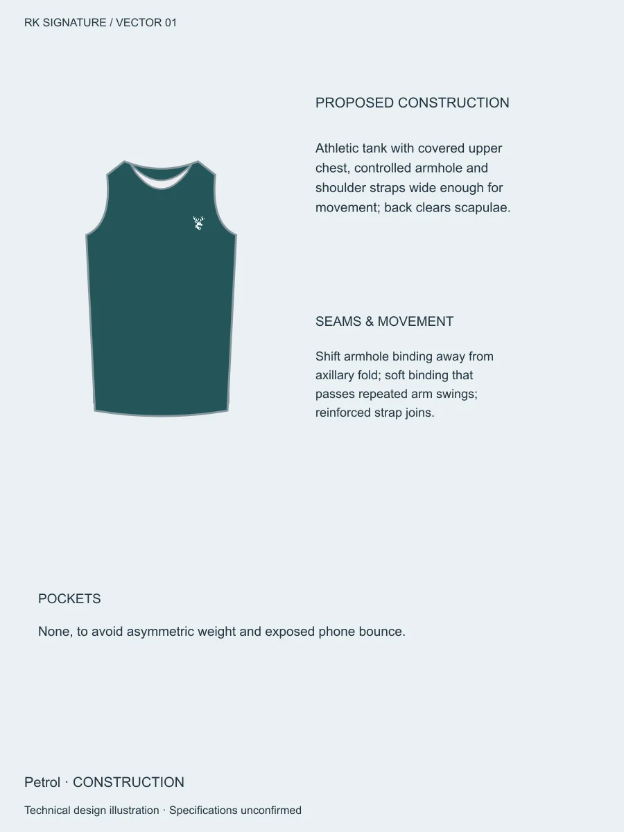 Men’s Pivot Training Tank — Petrol, Construction view