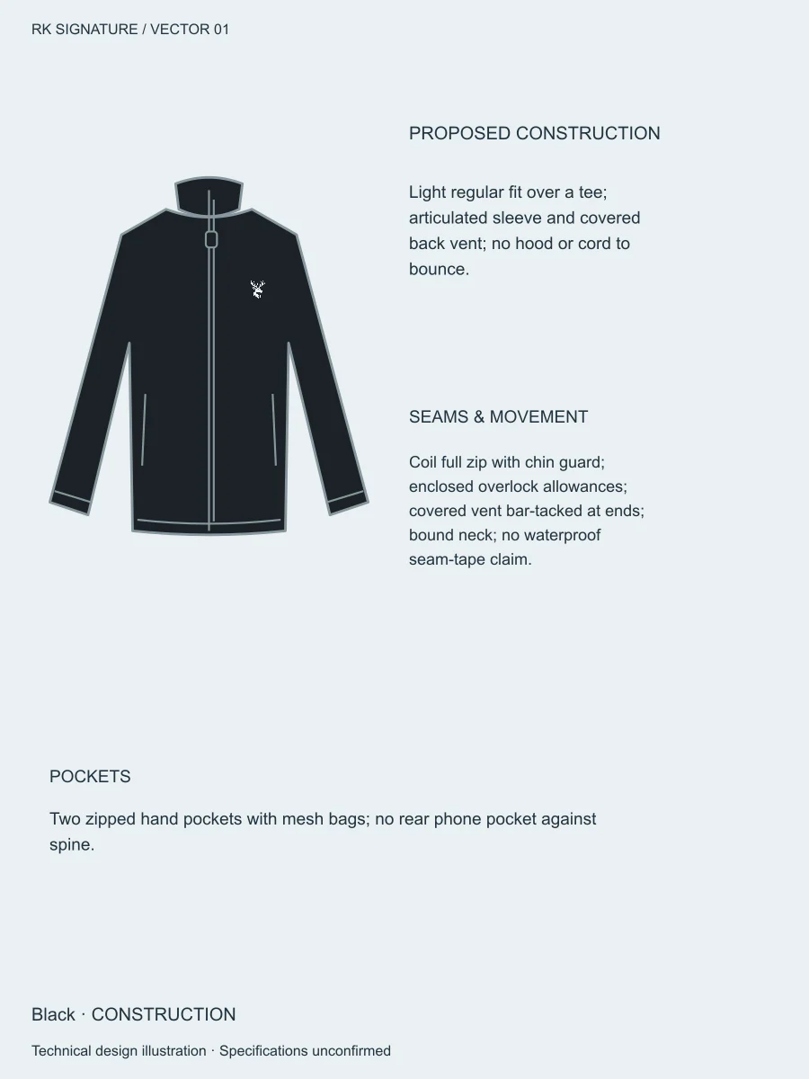 Men’s Velocity Run Shell — Black, Construction view