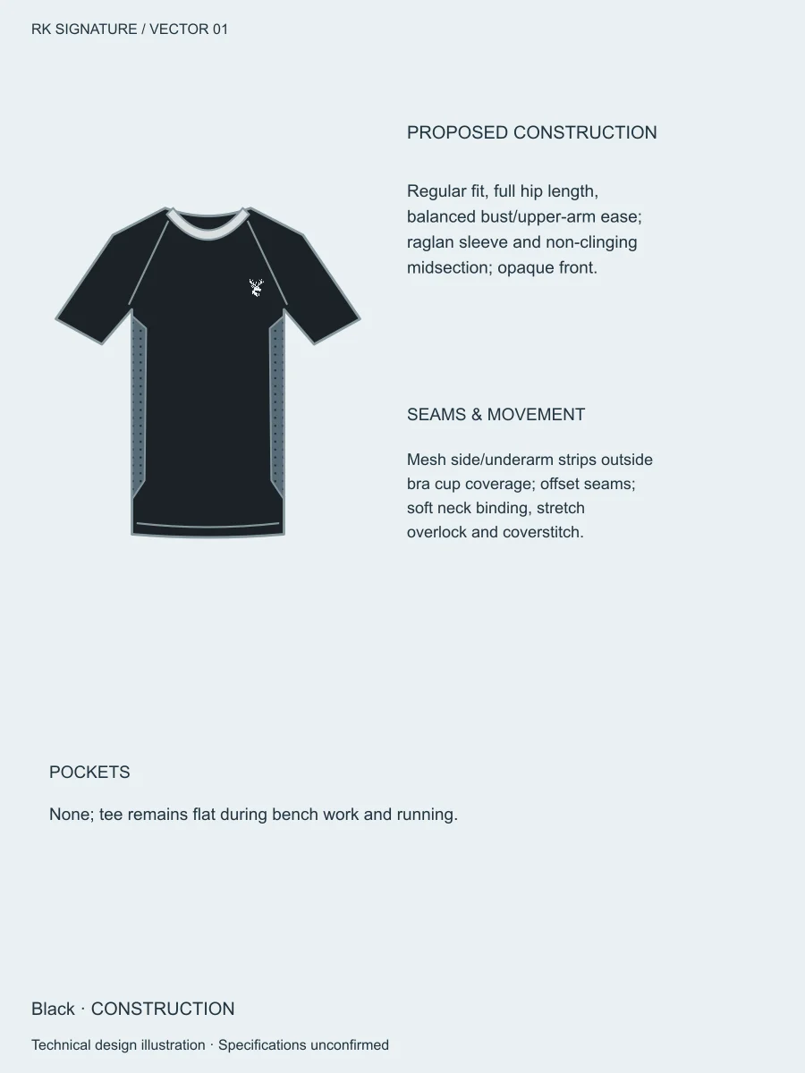 Women’s Aero Full-Length Training Tee — Black, Construction view