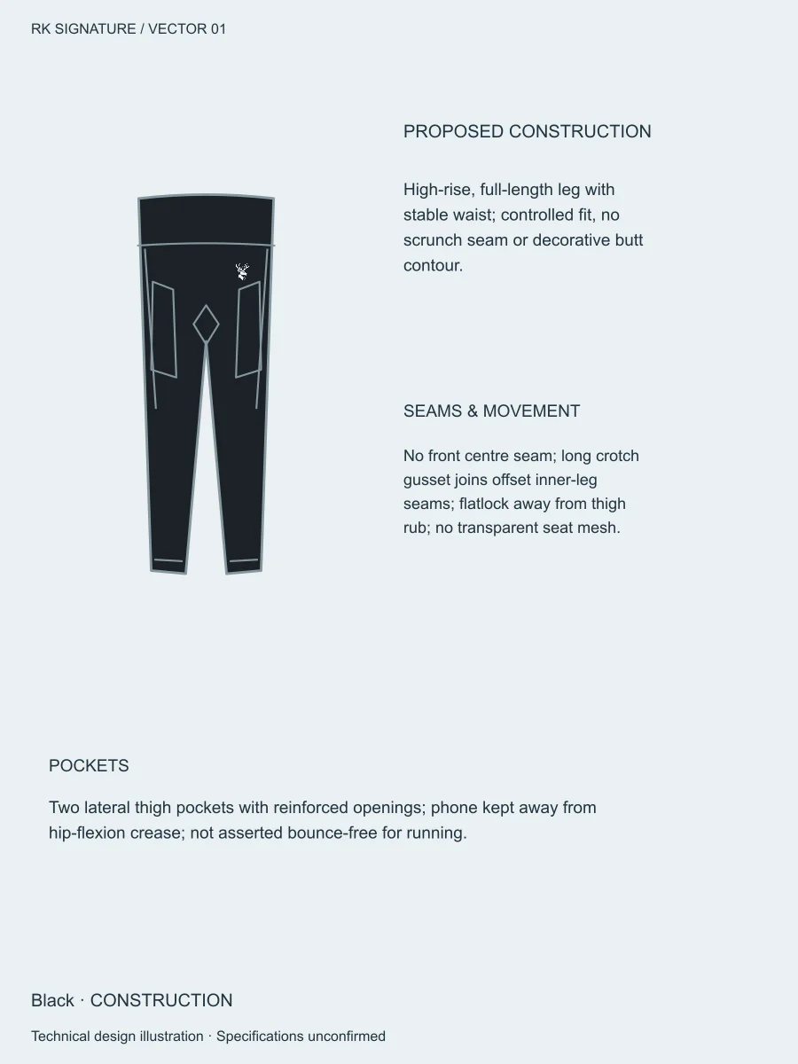 Women’s Contour Pocket Training Legging — Black, Construction view