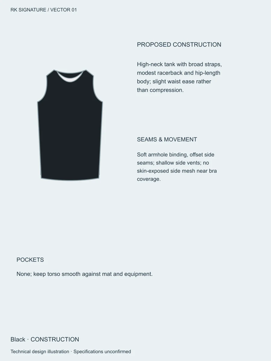 Women’s Pivot Longline Mobility Tank — Black, Construction view