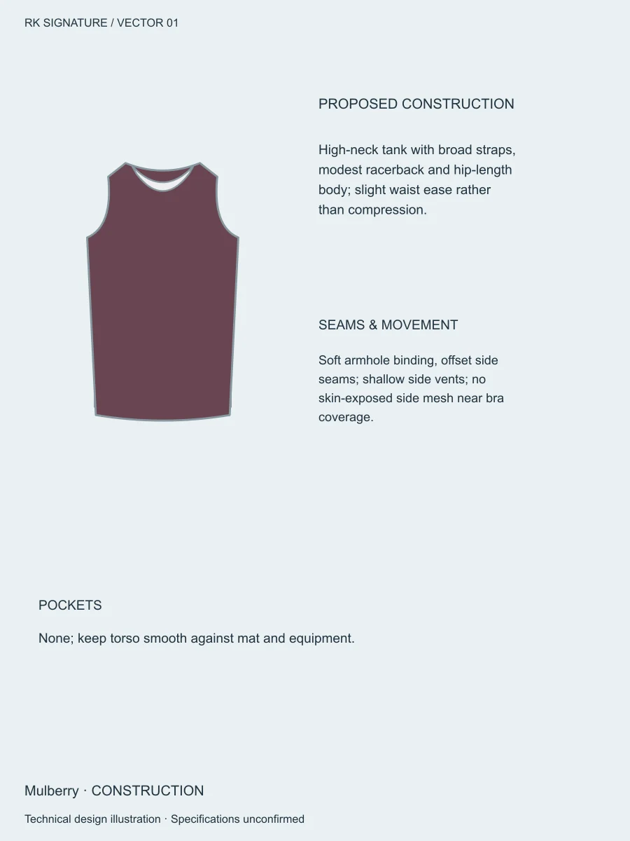 Women’s Pivot Longline Mobility Tank — Mulberry, Construction view