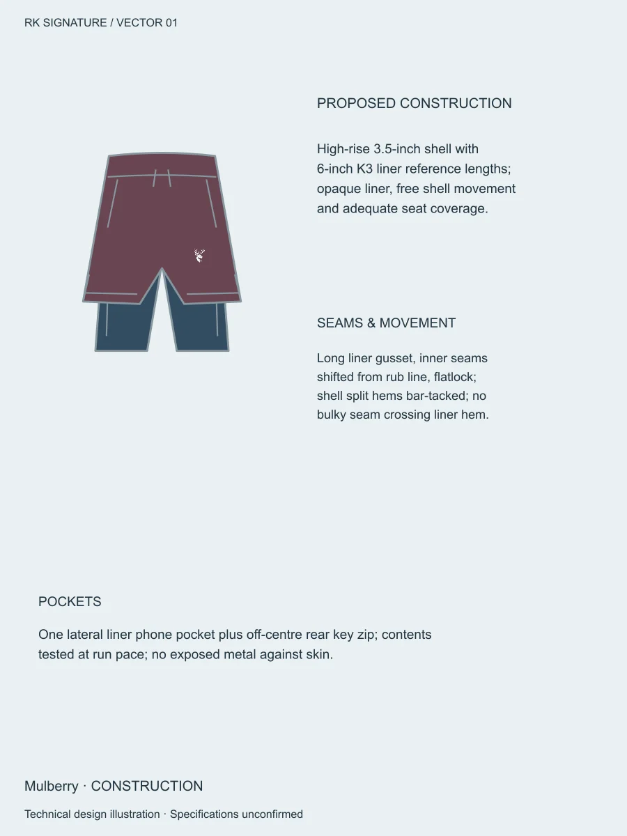 Women’s Velocity 2-in-1 Running Short — Mulberry, Construction view